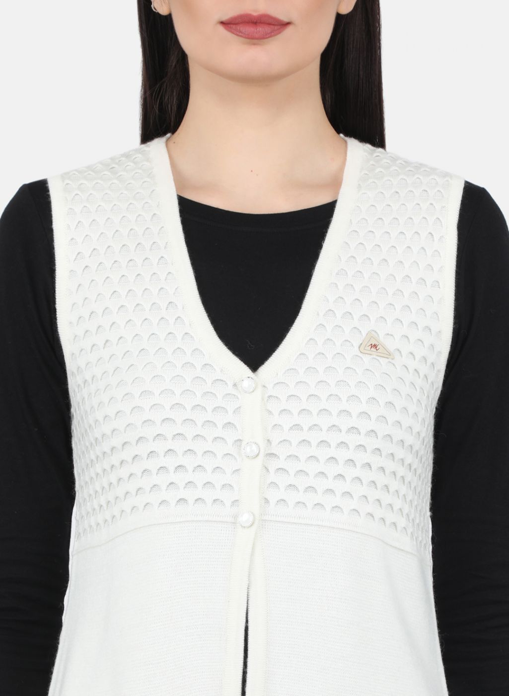 Women White Self Design Cardigan