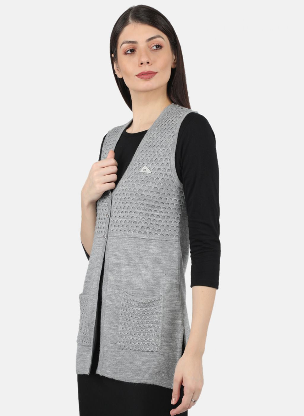 Women Grey Self Design Cardigan