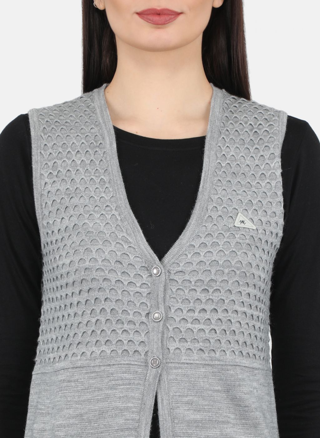 Women Grey Self Design Cardigan