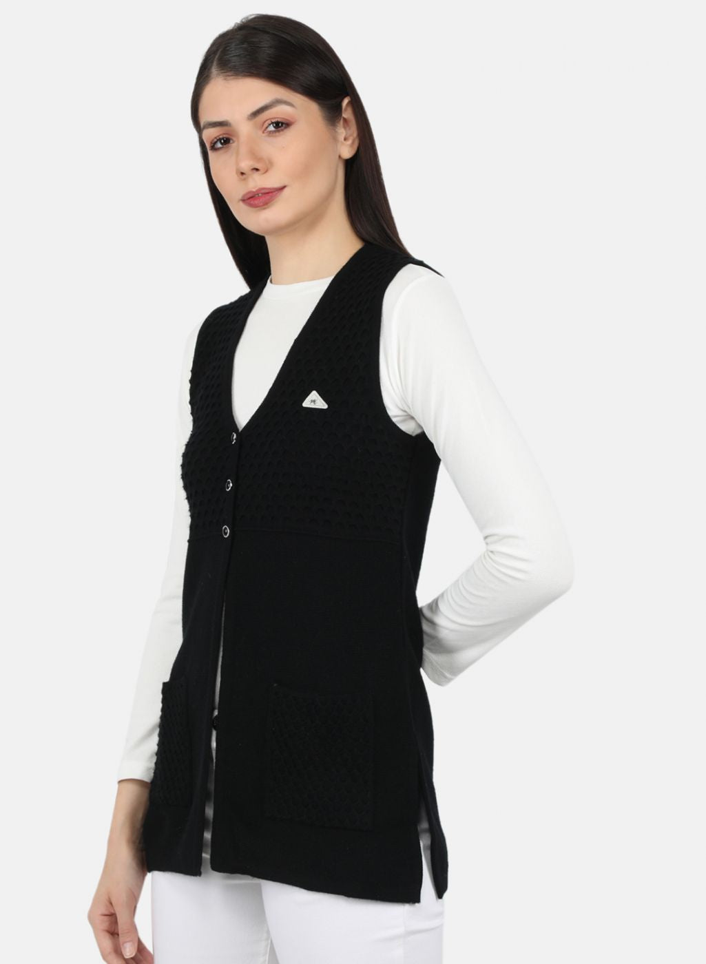 Women Black Self Design Cardigan