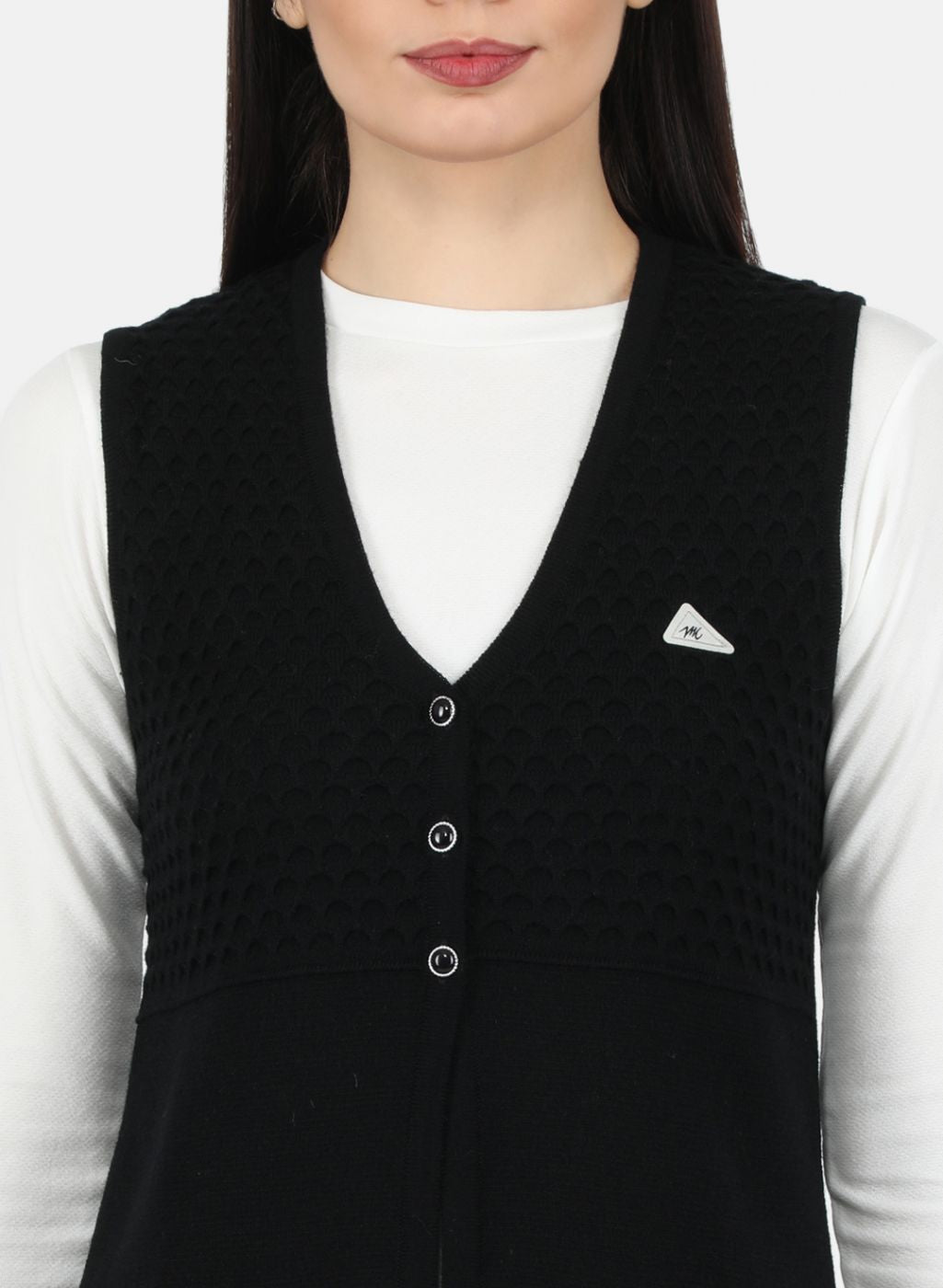 Women Black Self Design Cardigan