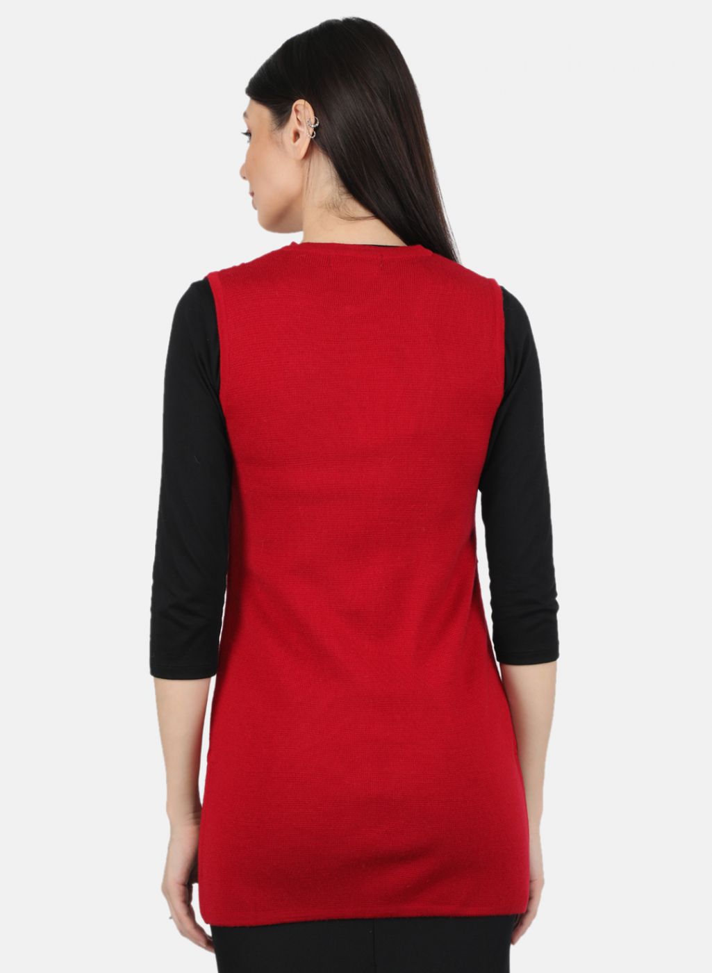 Women Red Self Design Cardigan