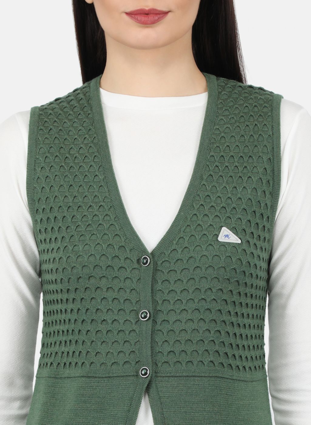 Women Green Self Design Cardigan