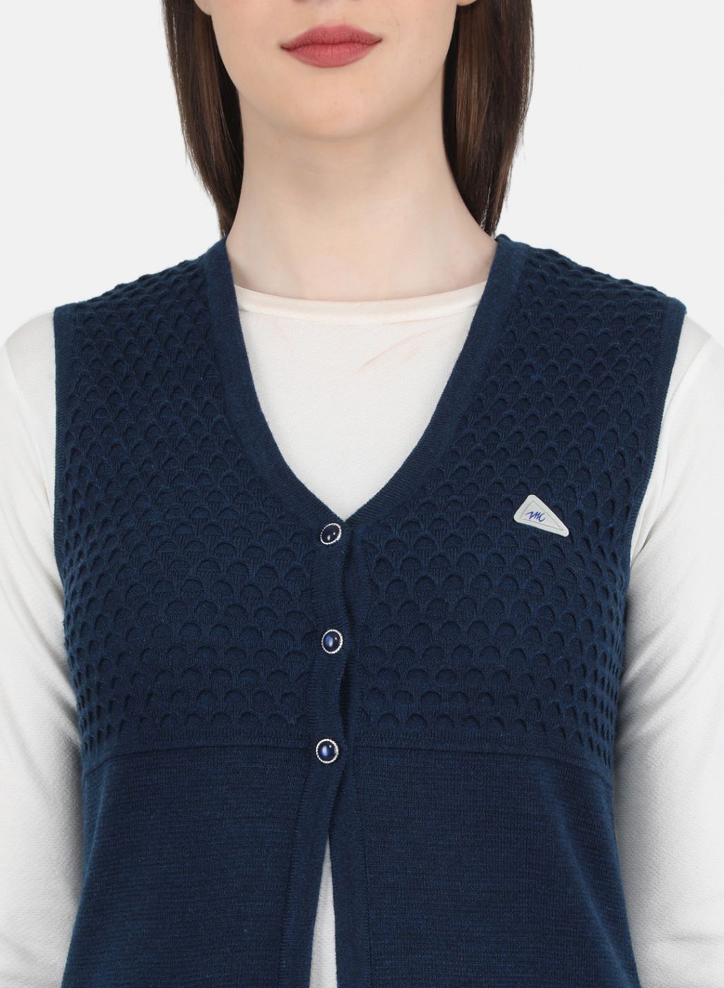 Women Blue Self Design Cardigan