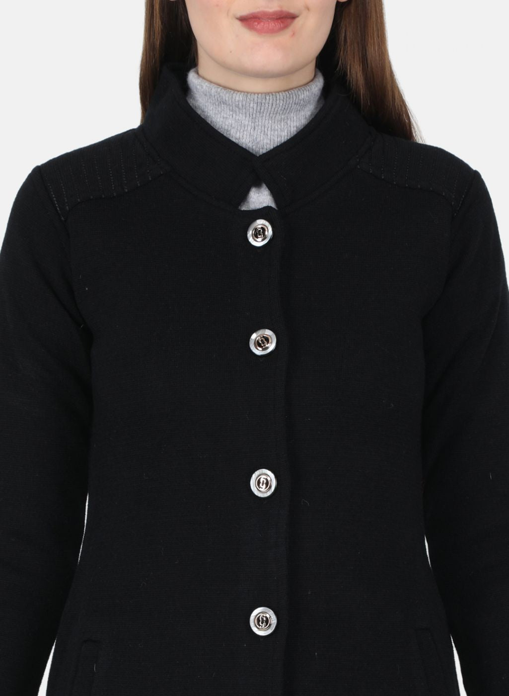 Women Black Self Design Coat