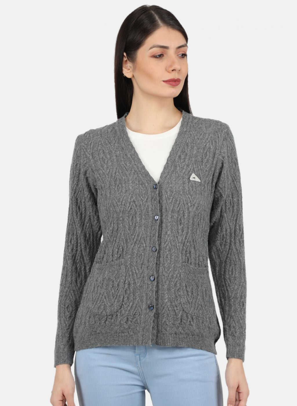 Women Grey Self Design Cardigan