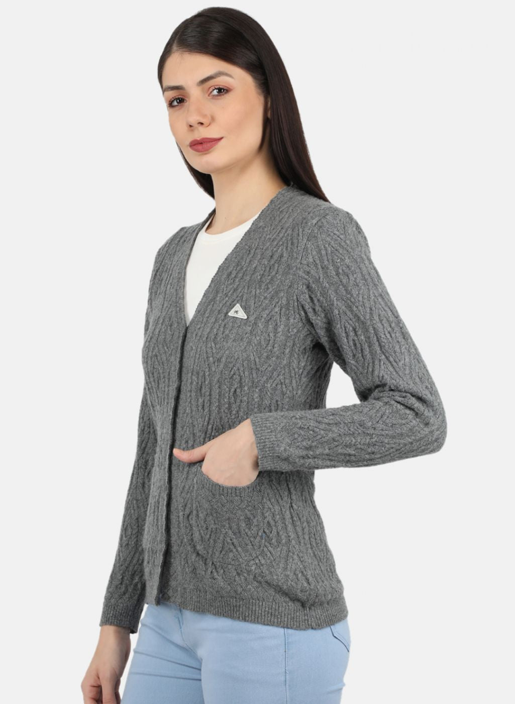 Women Grey Self Design Cardigan