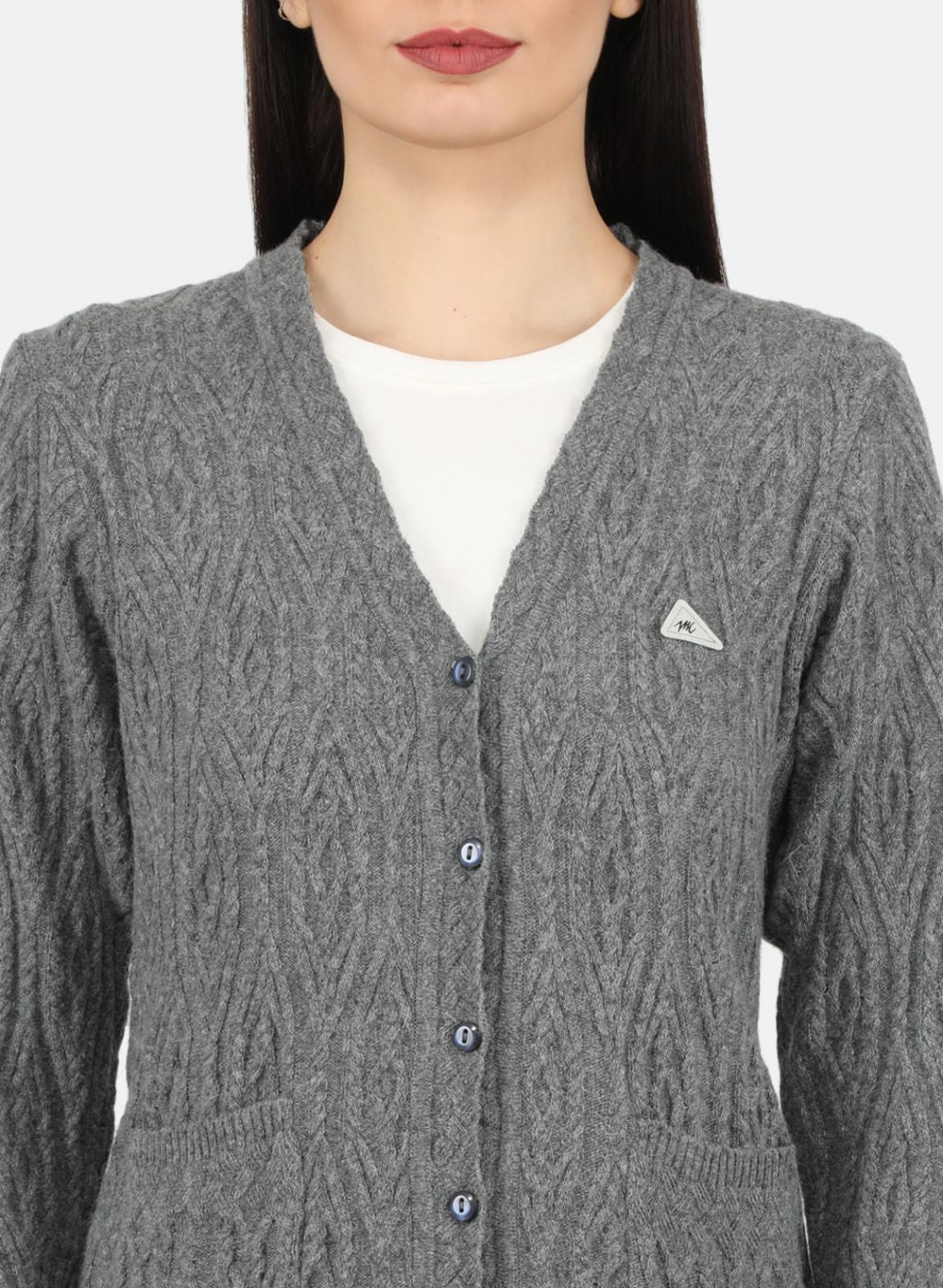 Women Grey Self Design Cardigan