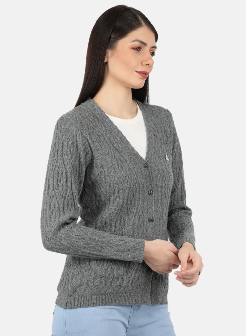 Women Grey Self Design Cardigan