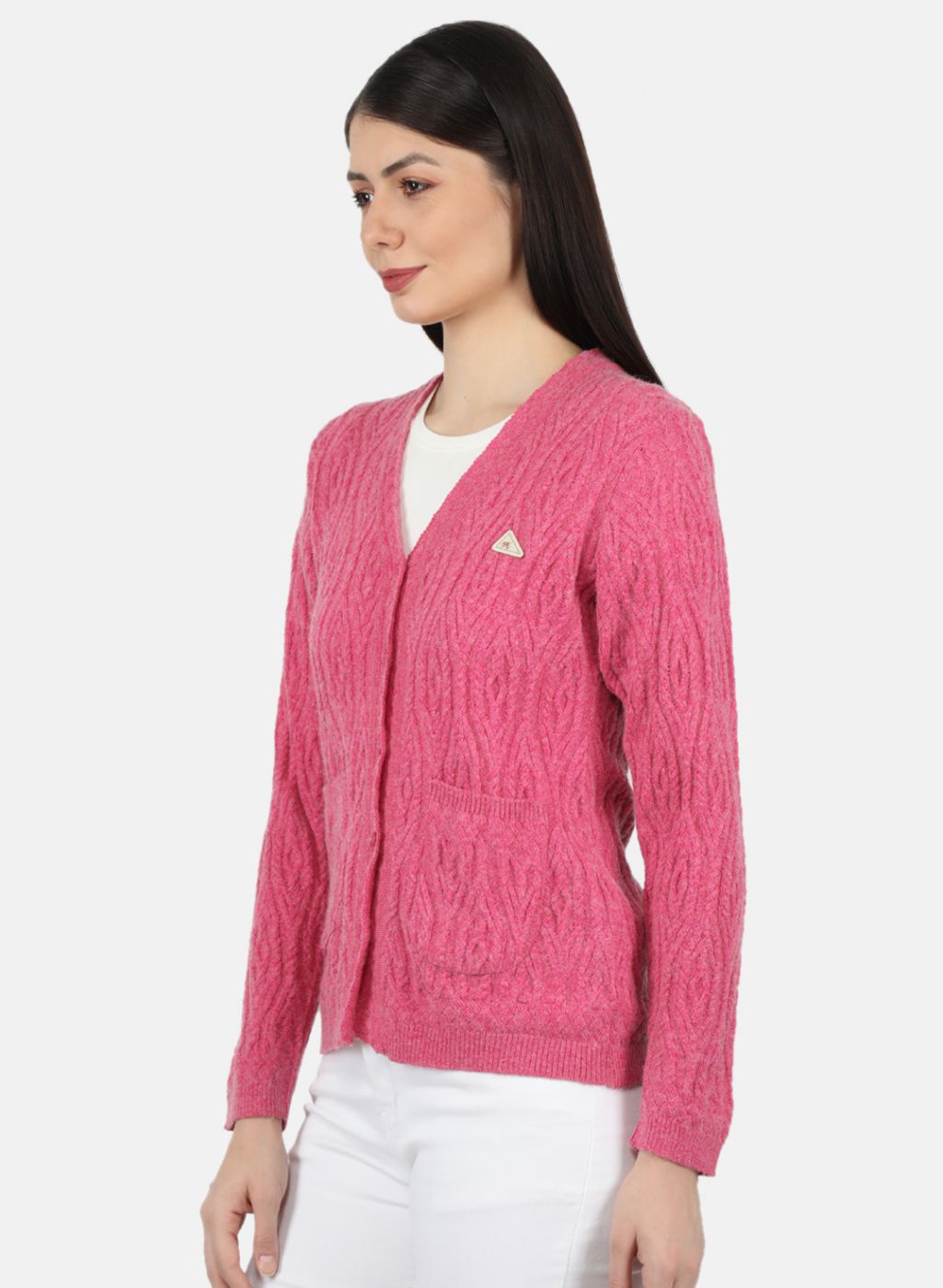 Women Pink Self Design Cardigan