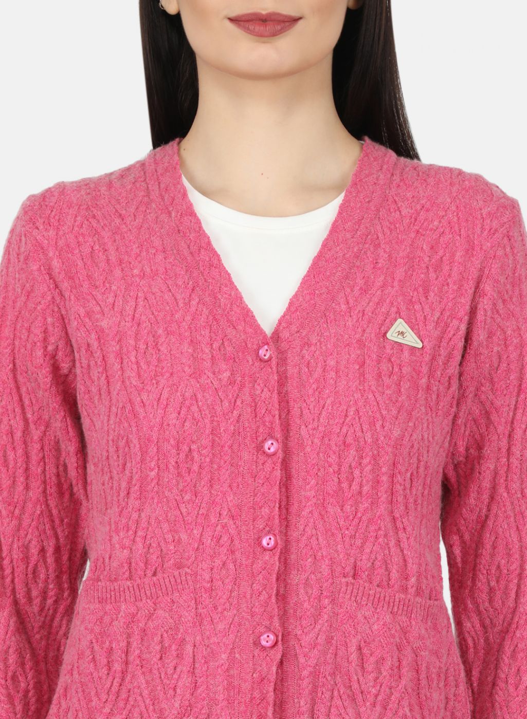 Women Pink Self Design Cardigan