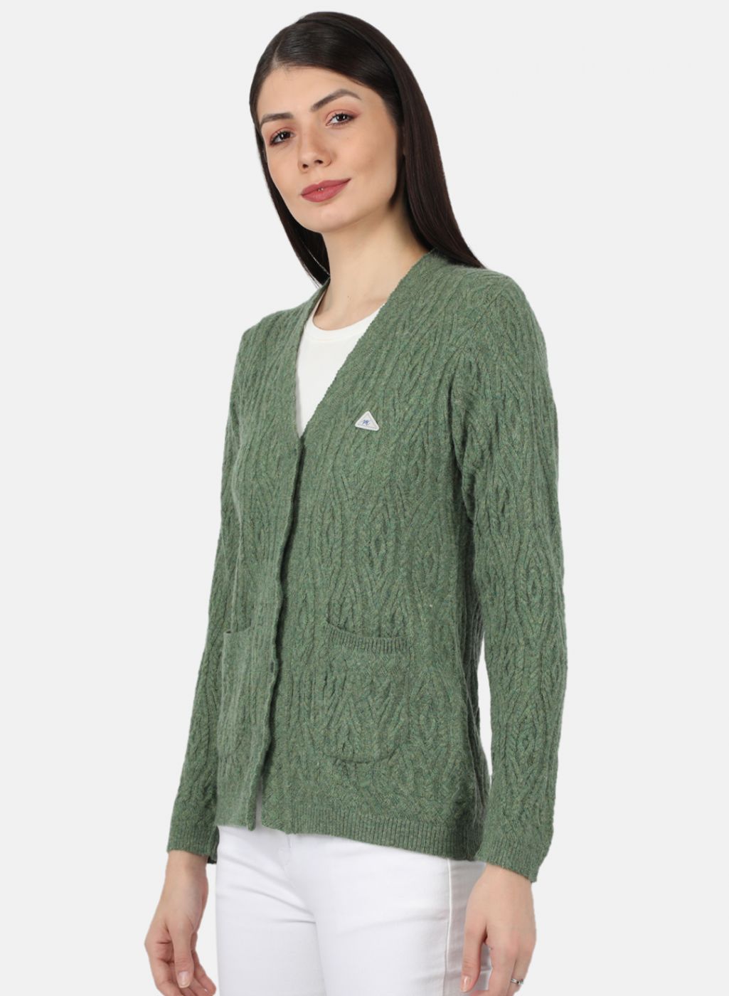 Women Green Self Design Cardigan