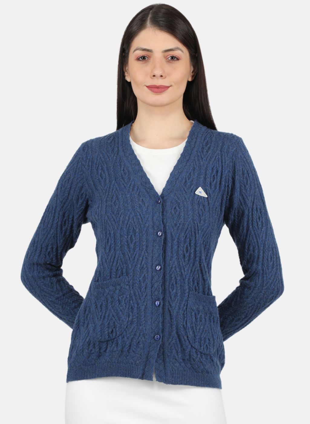 Women Blue Self Design Cardigan