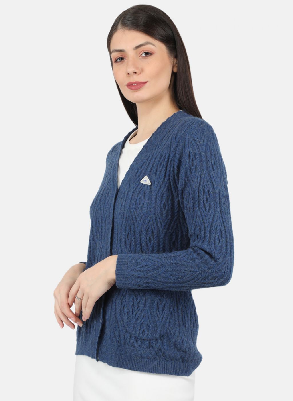 Women Blue Self Design Cardigan