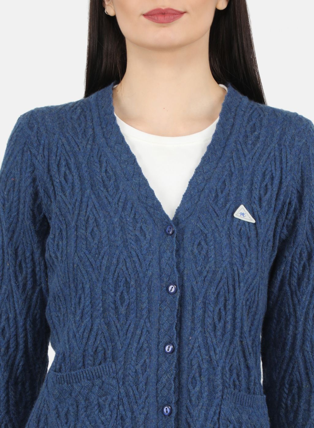 Women Blue Self Design Cardigan