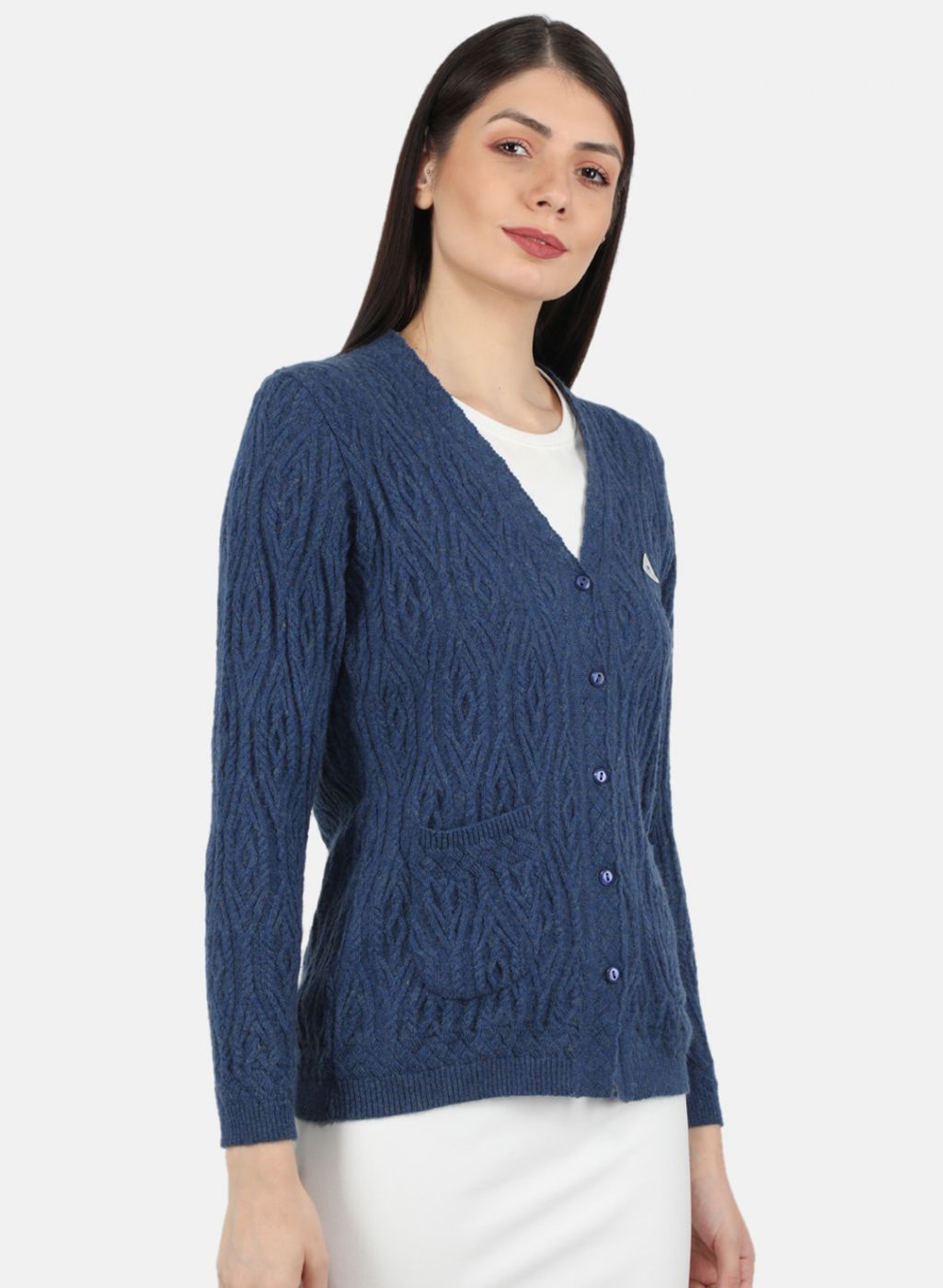 Women Blue Self Design Cardigan