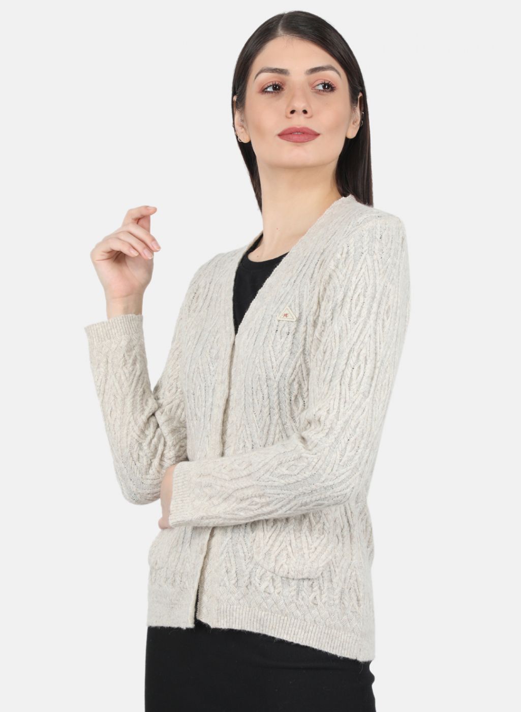 Women White Self Design Cardigan