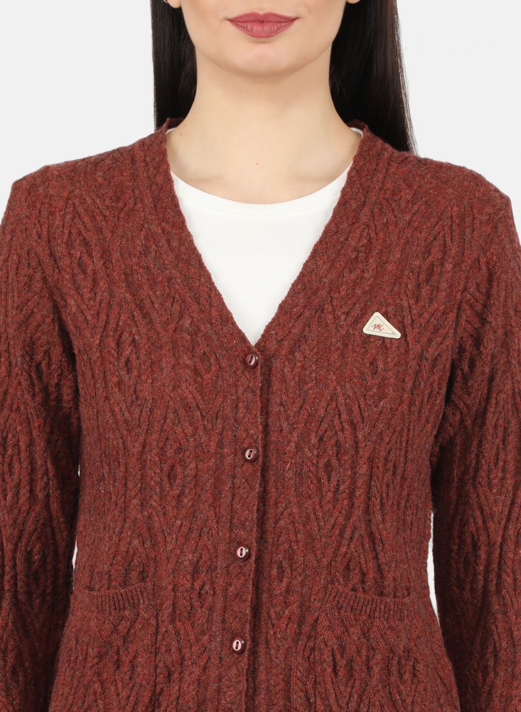 Women Brown Self Design Cardigan