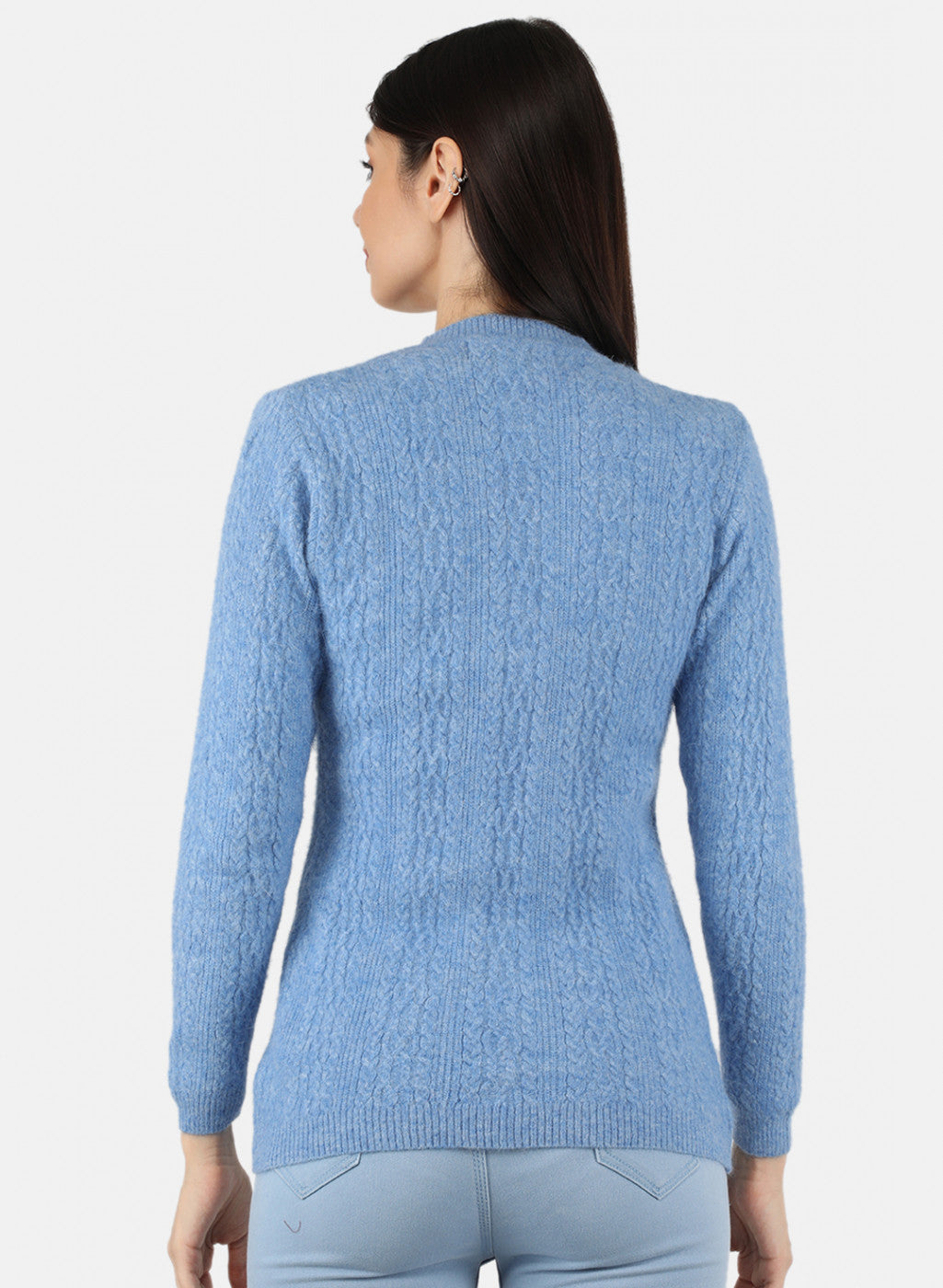 Women Blue Self Design Cardigan