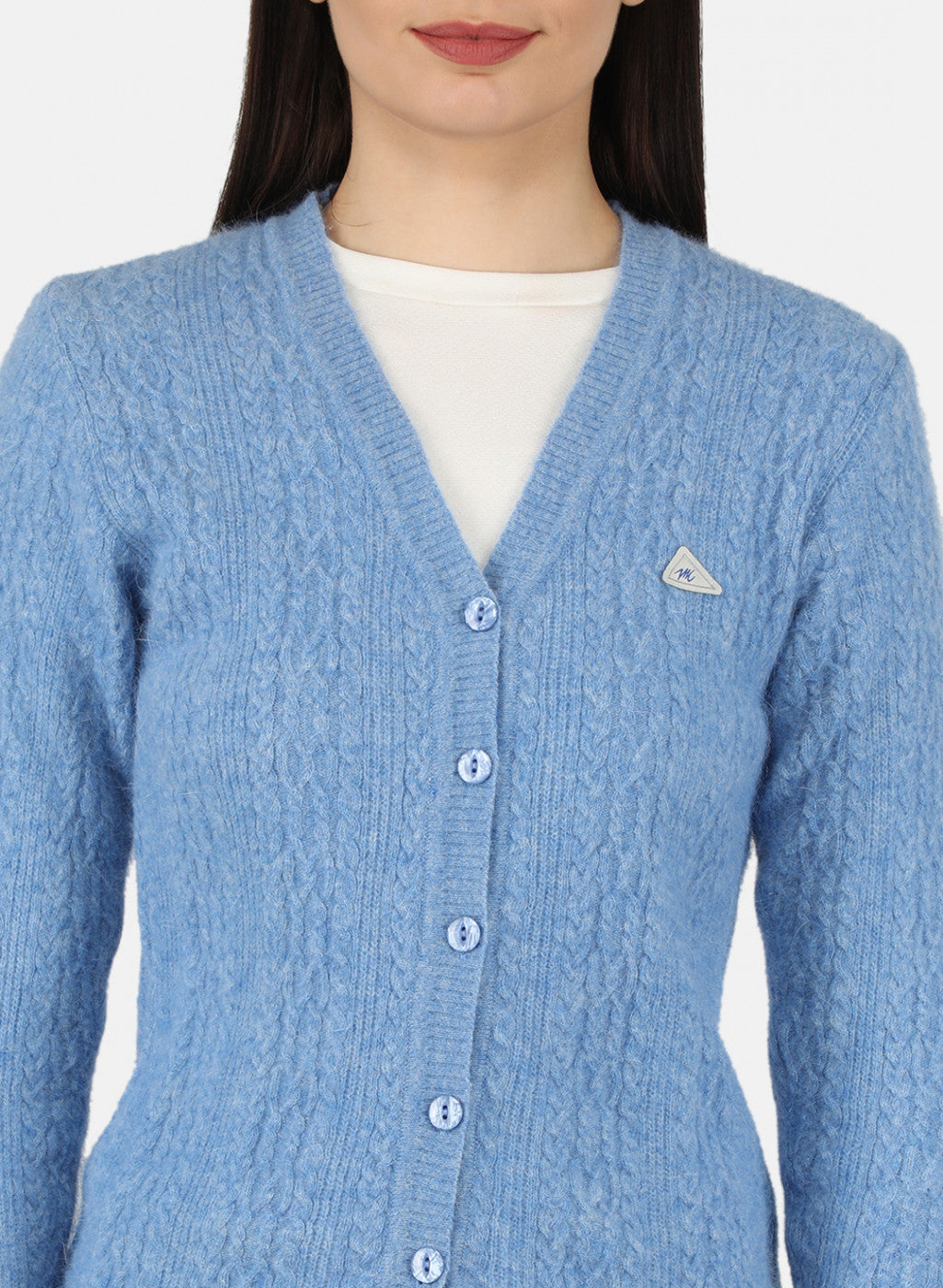 Women Blue Self Design Cardigan