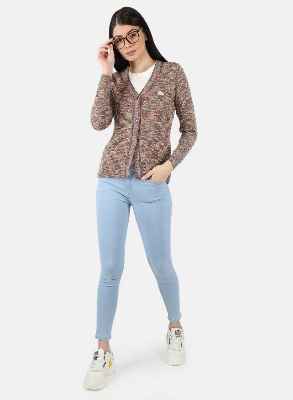 Women Multicolor Self Design Cardigan