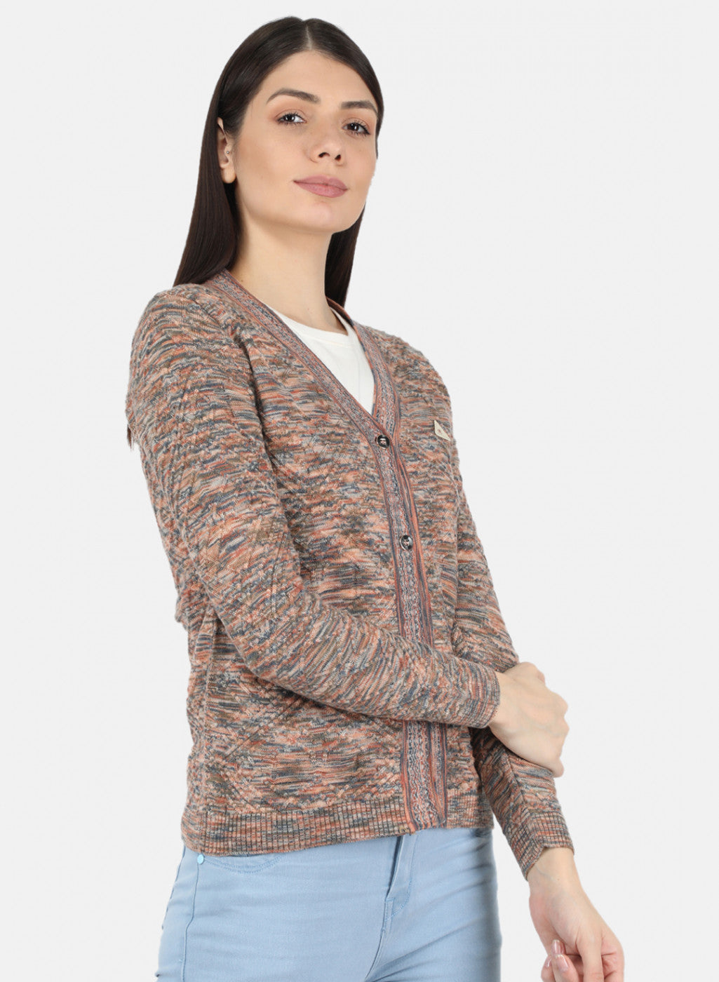 Women Multicolor Self Design Cardigan