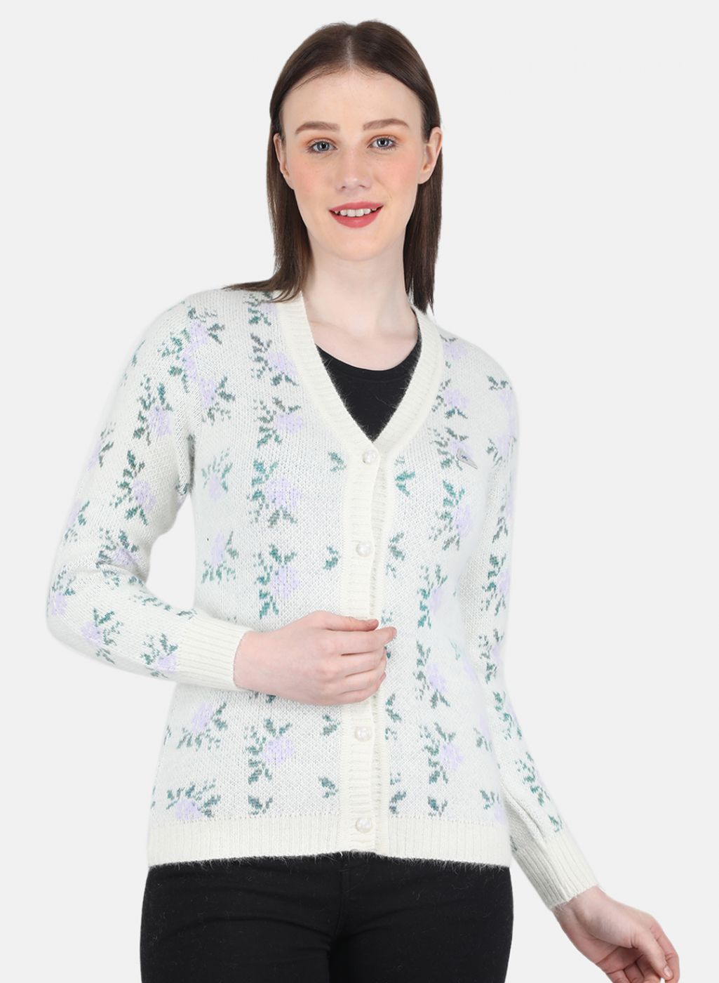 Women White Self Design Cardigan