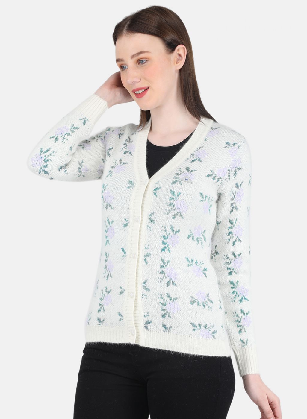 Women White Self Design Cardigan