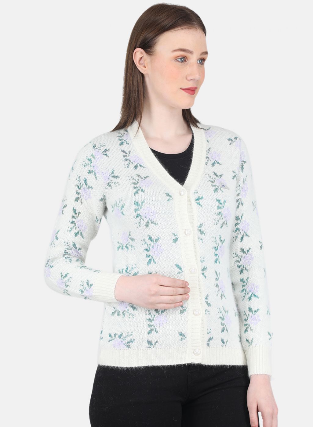 Women White Self Design Cardigan