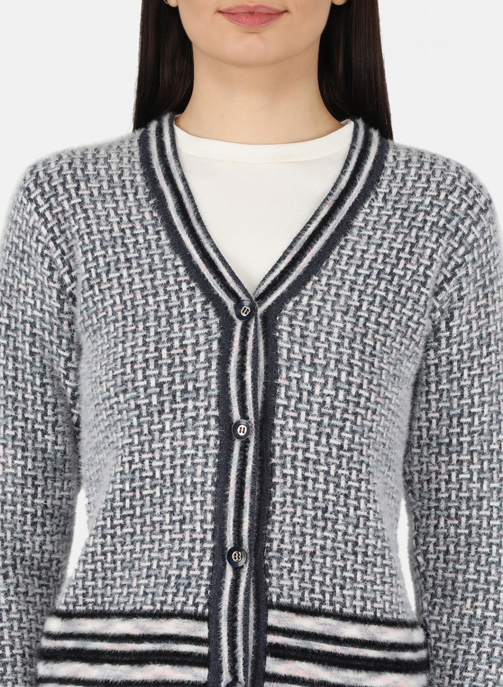 Women Grey Self Design Cardigan