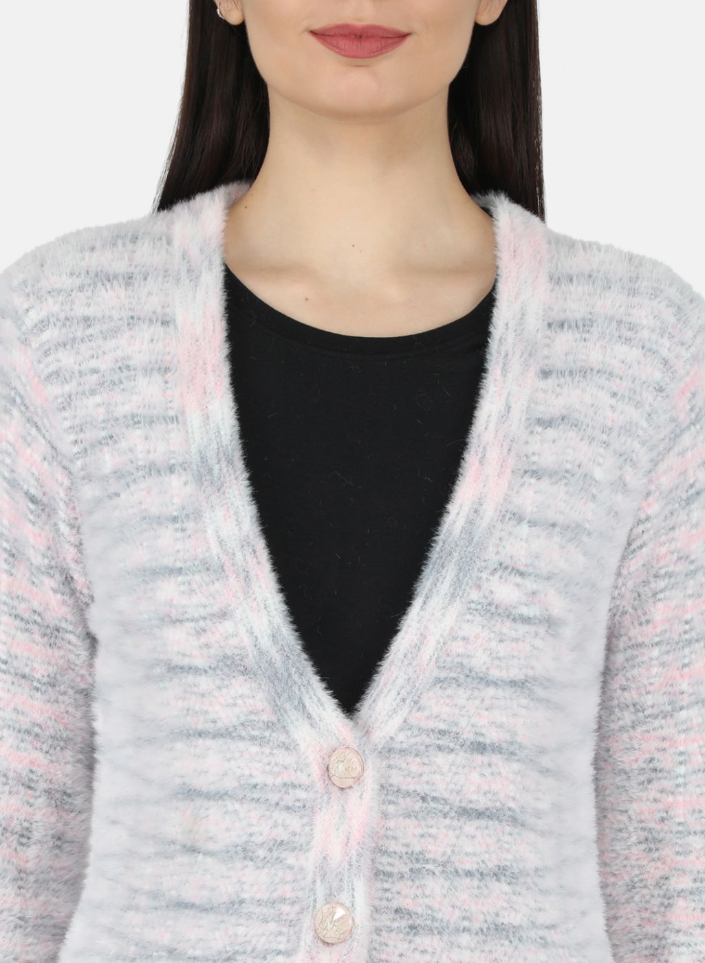 Women Pink Self Design Cardigan