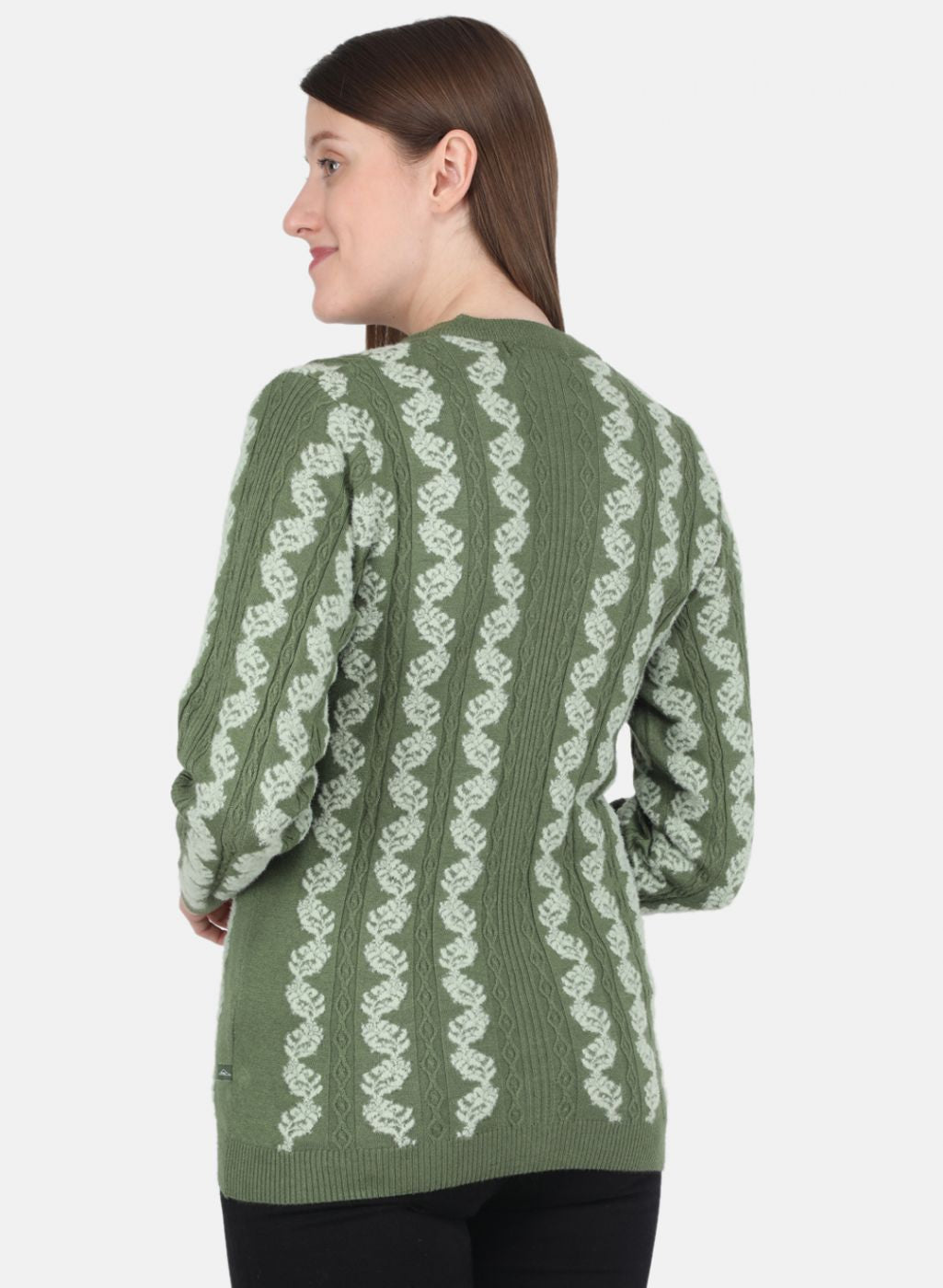 Women Green Self design Cardigan