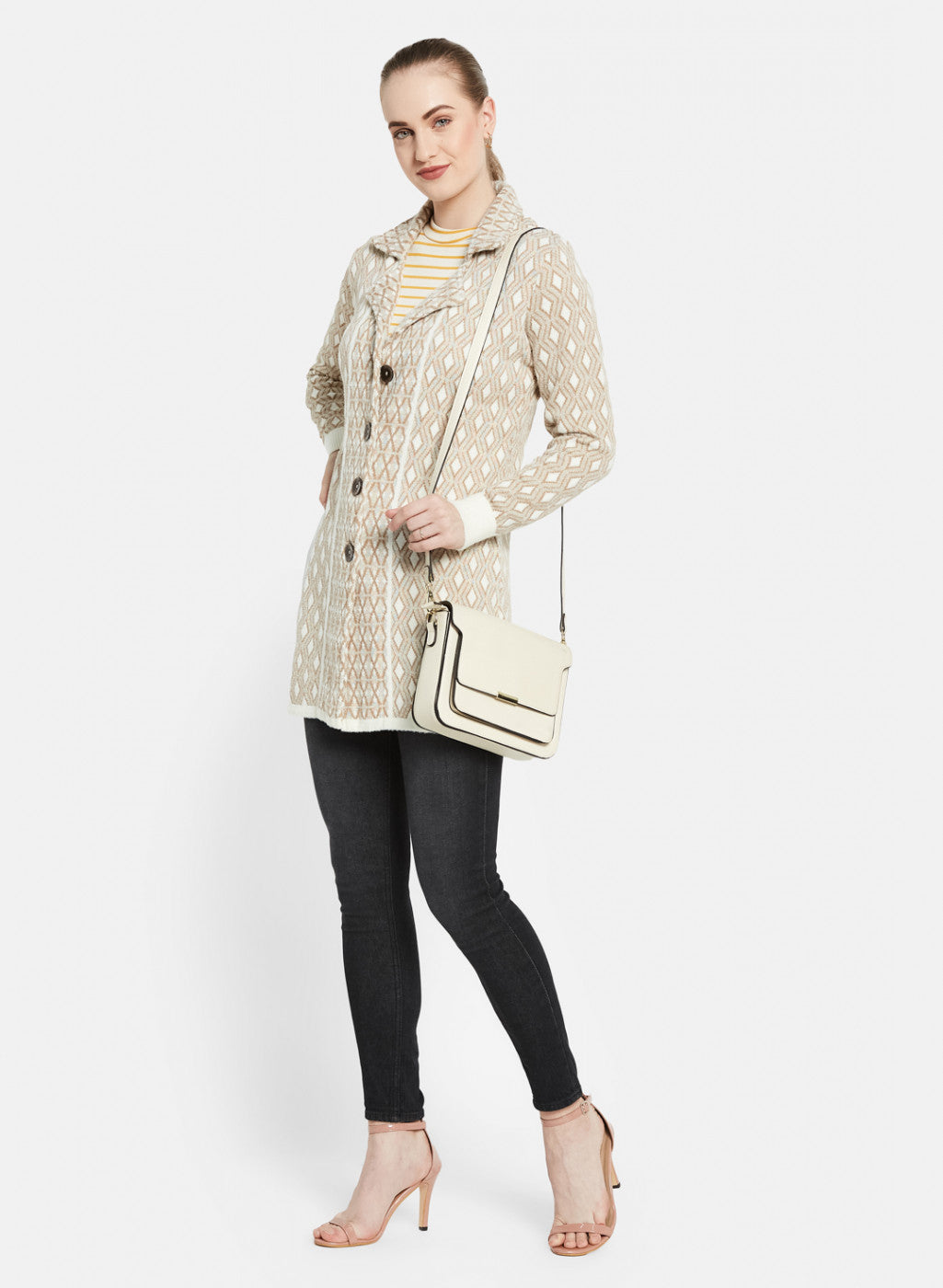 Women Beige Jaquard Coat