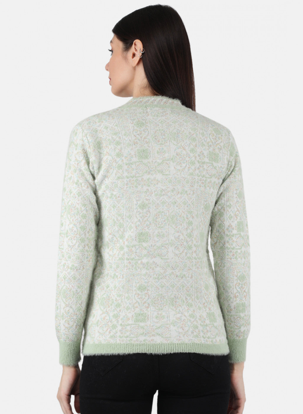 Women Green Self Design Cardigan