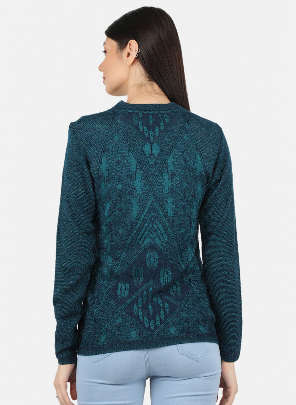 Women Green Self Design Cardigan