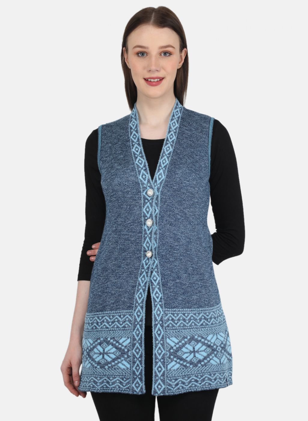 Women Blue Jaquard Cardigan