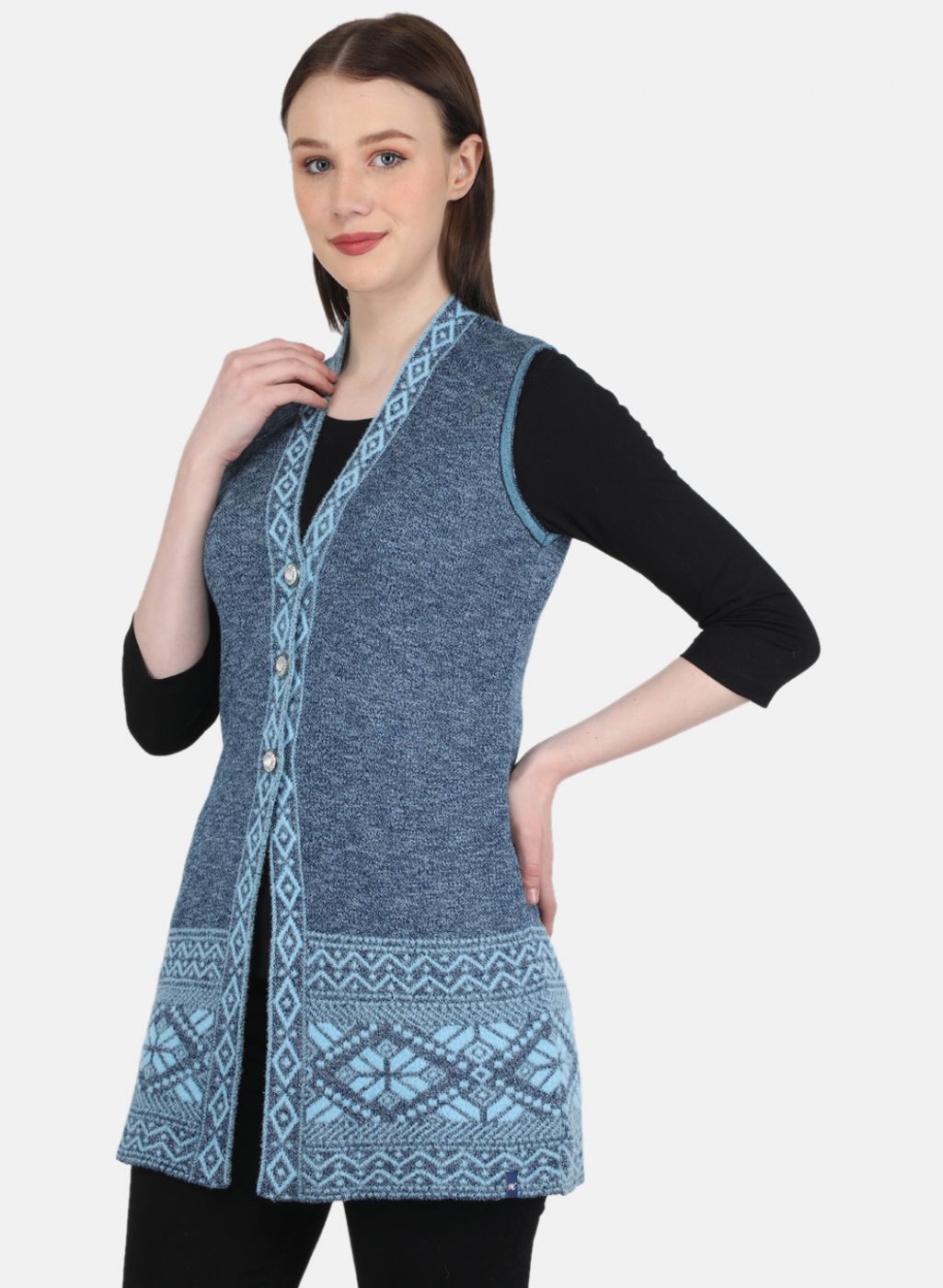 Women Blue Jaquard Cardigan