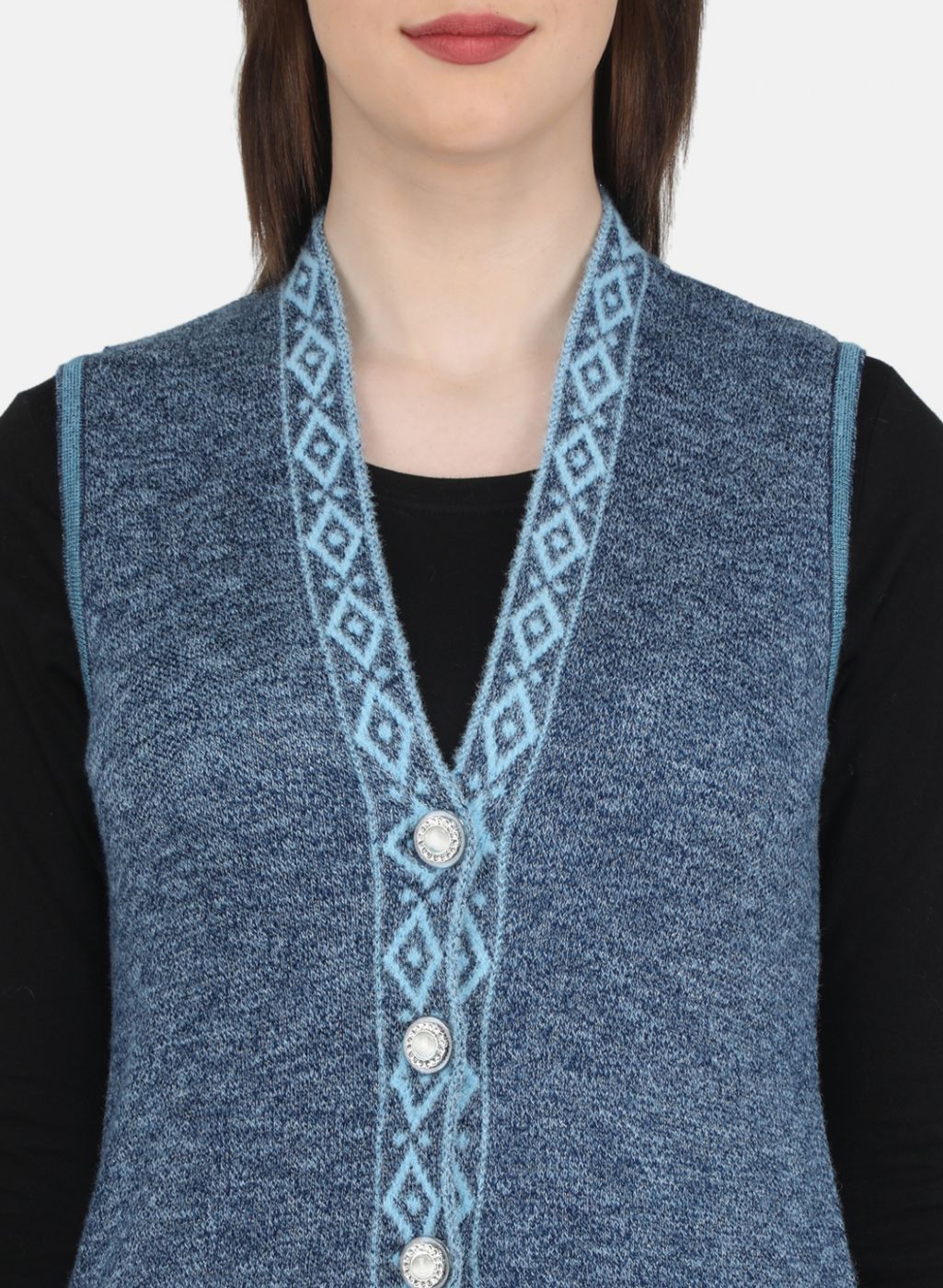 Women Blue Jaquard Cardigan