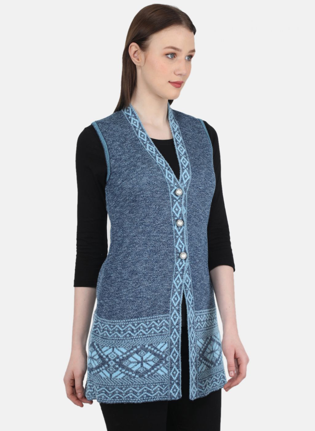 Women Blue Jaquard Cardigan