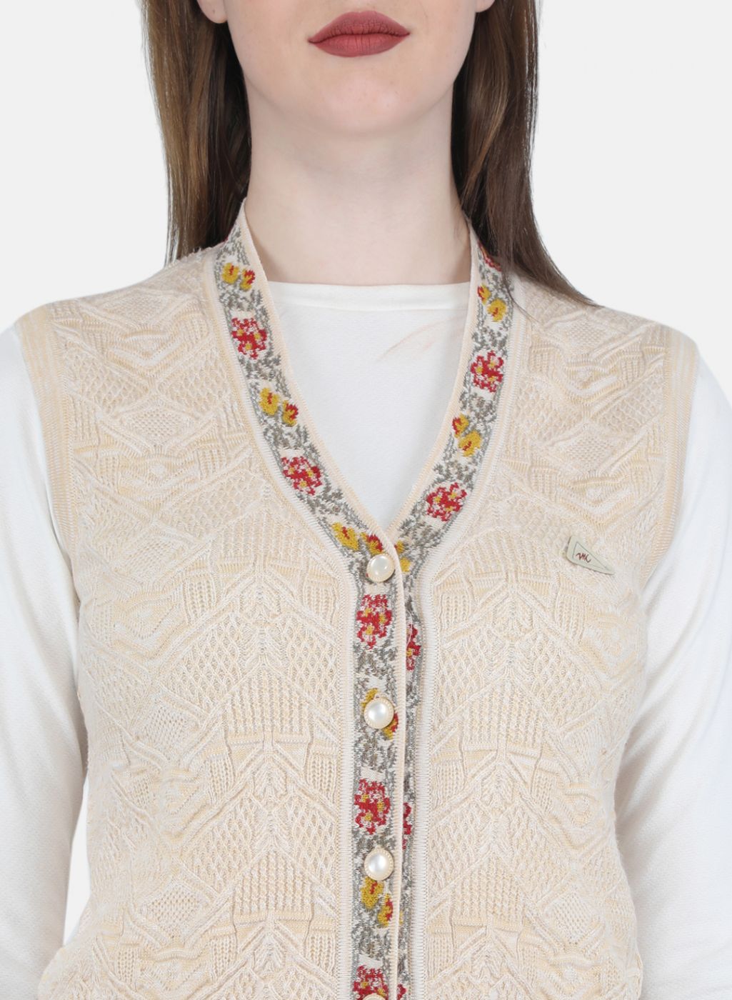 Women Beige Self Design Cardigan