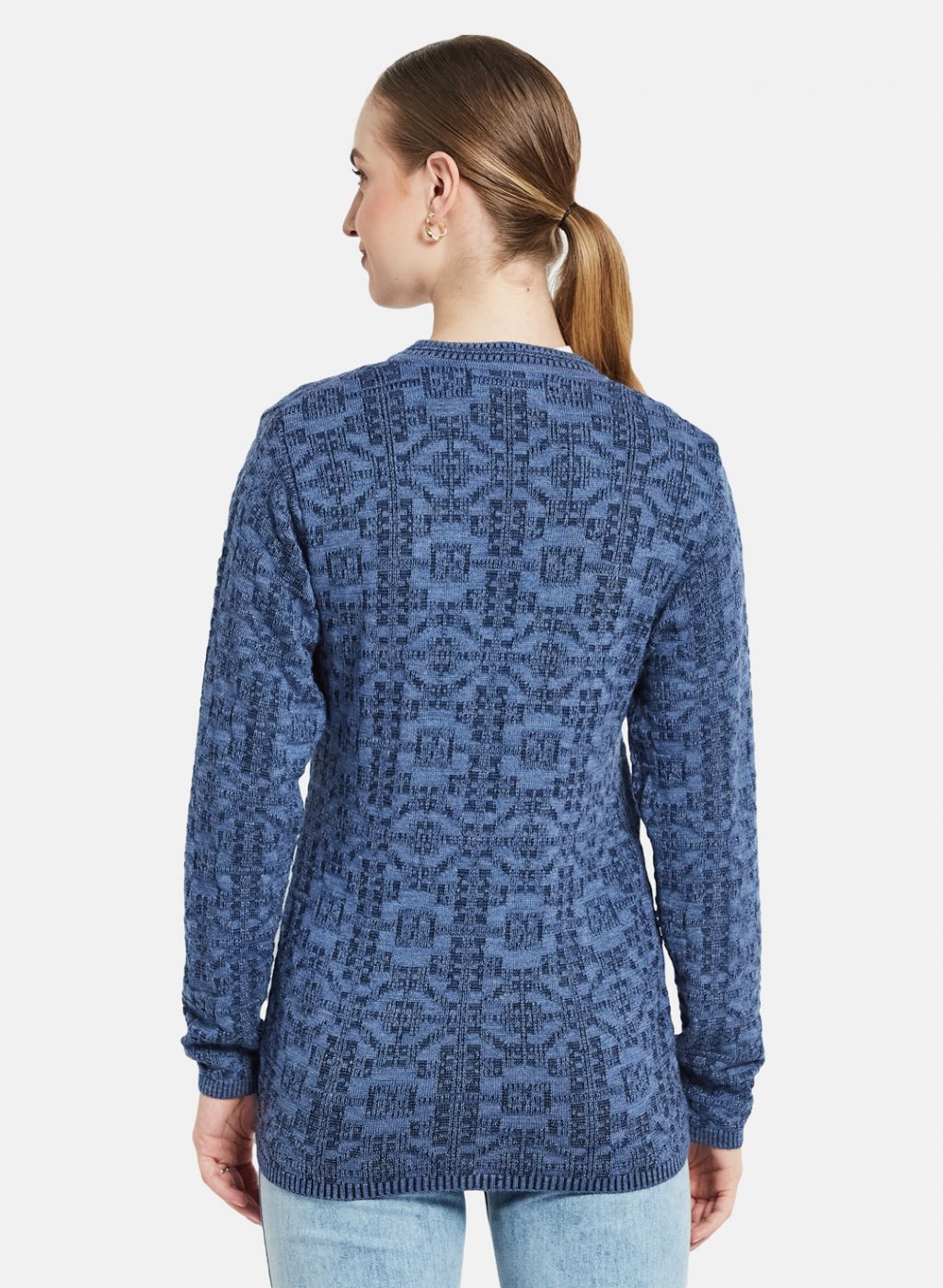 Women Blue Self Design Cardigan