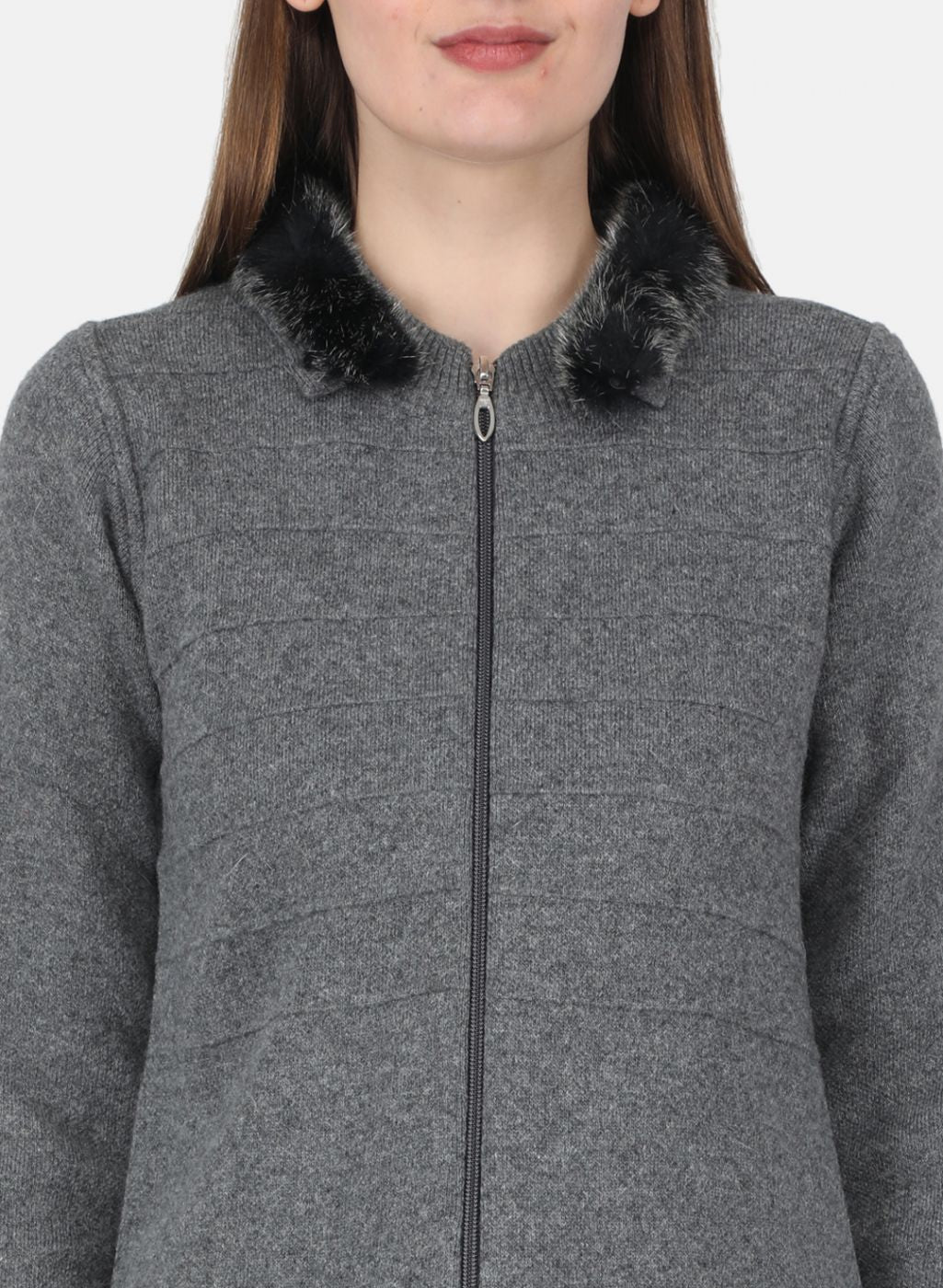 Women Grey Self Design Pullover