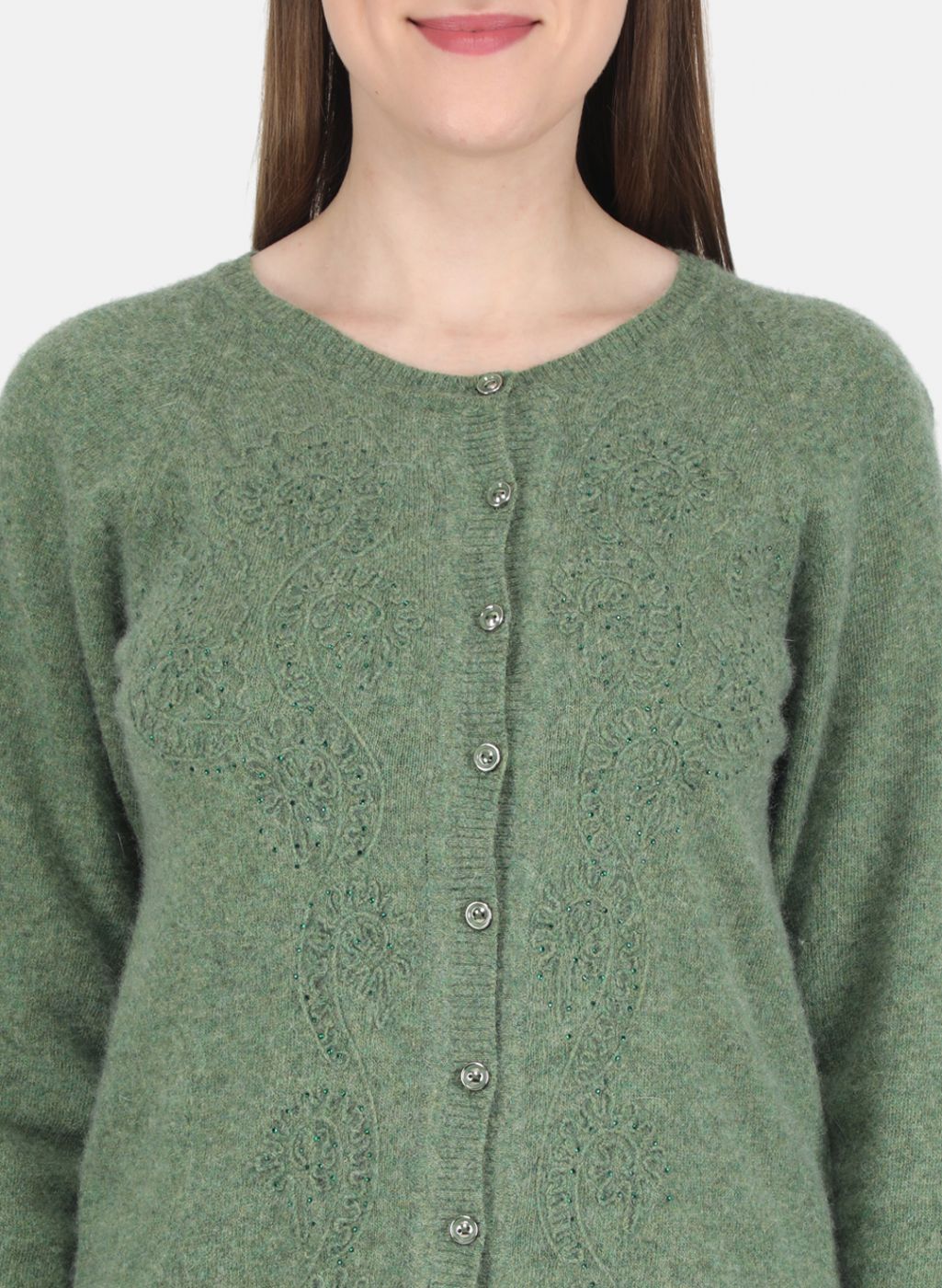 Women Green Self design Cardigan