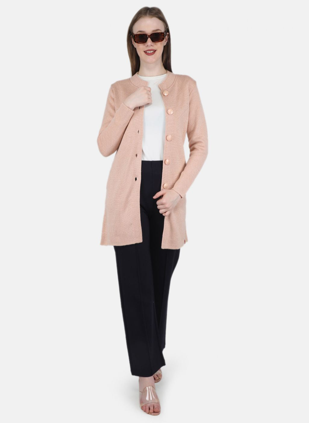 Women Pink Self Design Coat