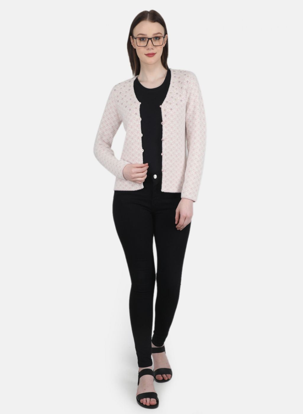 Women Light Pink Jaquard Cardigan