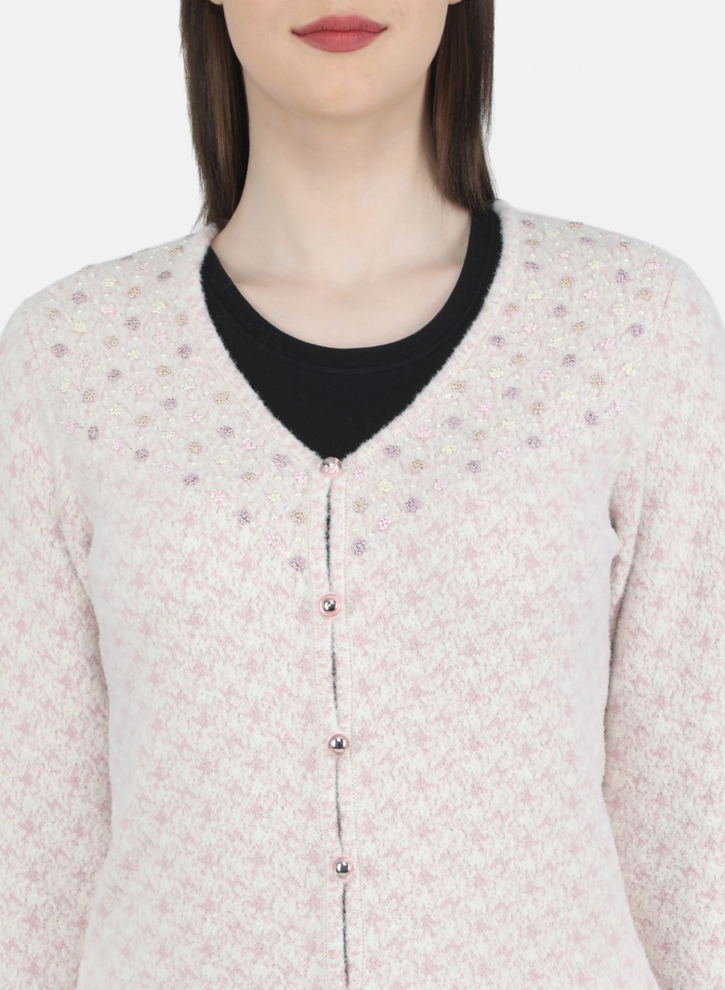 Women Light Pink Jaquard Cardigan