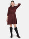 Women Maroon Self design Dress