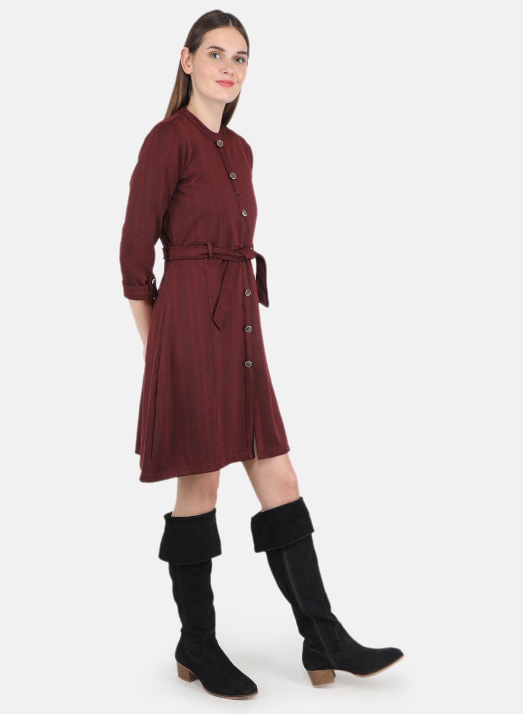 Cute Burgundy Dress - Shirt Dress - Belted Dress - $40.00 - Lulus