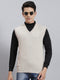 Men Grey Solid V Neck Sleeveless Sweaters/Pullovers