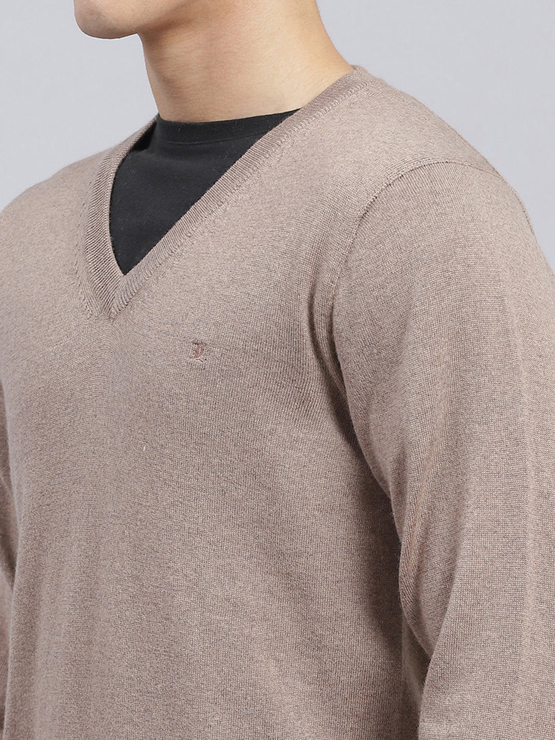 Men Brown Solid Pure wool Pullover